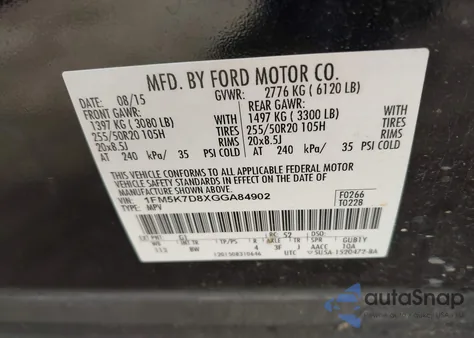 2016 Ford Explorer Xlt z USA, uszkodzony, nr VIN 1FM5K7D8XGGA84902